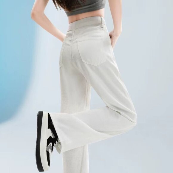 New women white Jeans Straight High Waisted Wide Leg Demin Pants - Picture 7 of 7